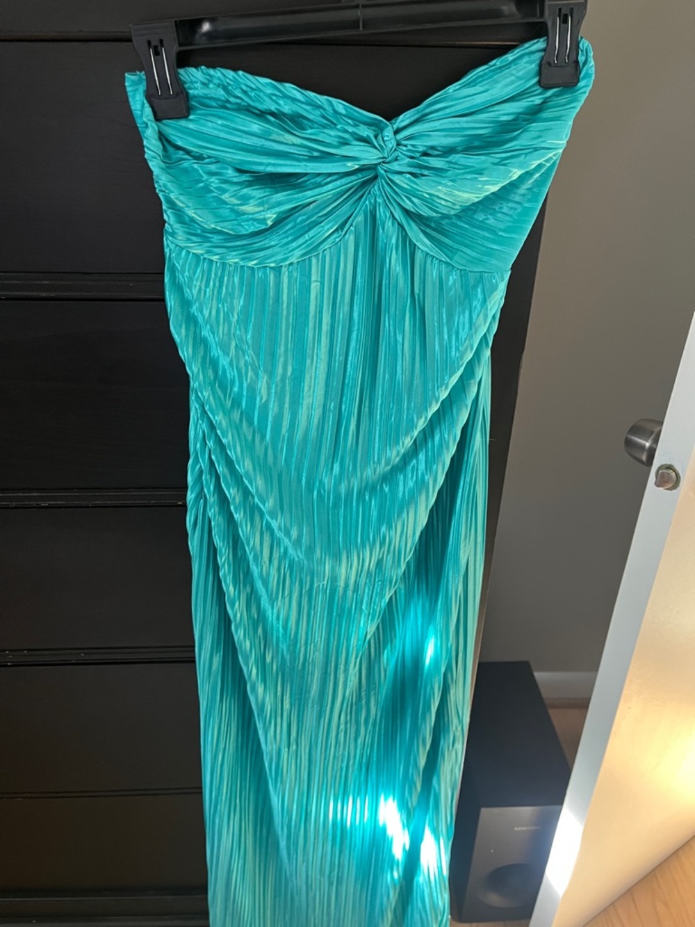 Teal Strapless Pleated Maxi Skirt